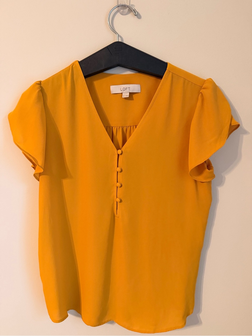 LOFT Golden Yellow V-Neck Button-Front Flutter Sleeve Blouse